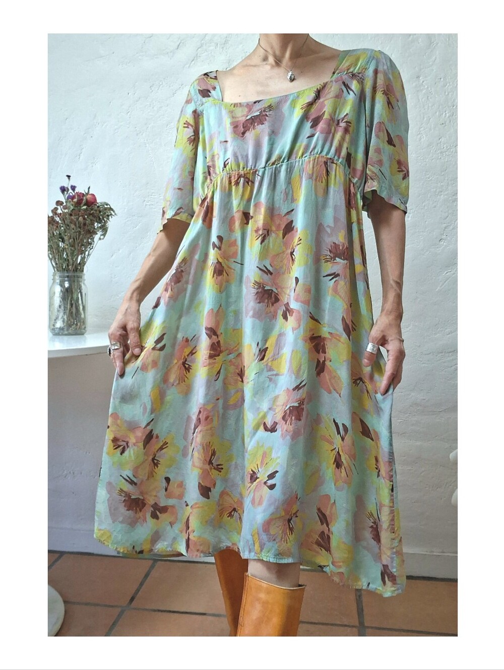 90s Vintage Floral Dress babydoll grunge watercolor Cottage Core